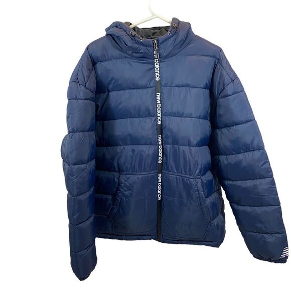 Brand New With Tags New Balance Hooded Navy Puffer Tech Jacket Size 2XL - Picture 1 of 12